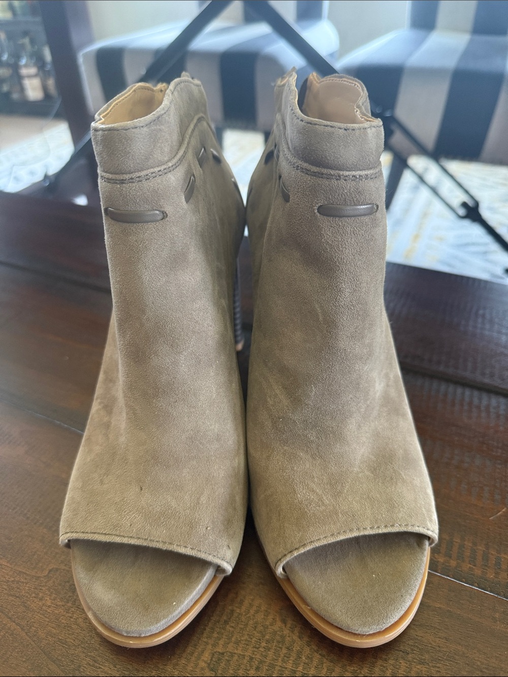 Nine West Taupe Suede Peep-Toe Block Heel Booties - Picture 5 of 5
